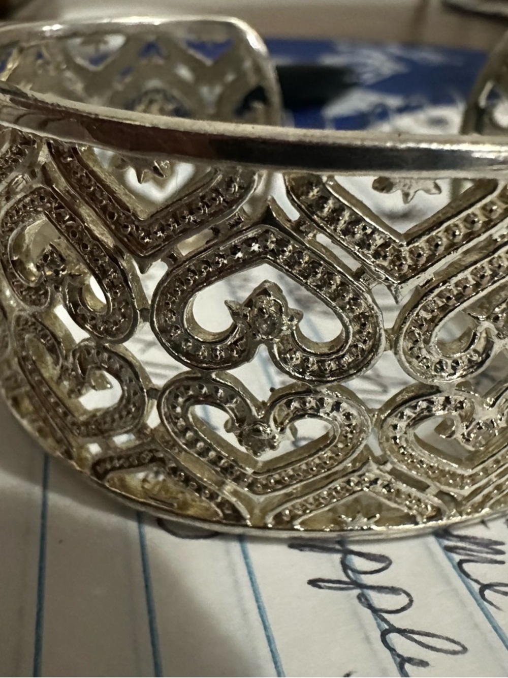 Silver Heart Filigree Cuff Bracelet